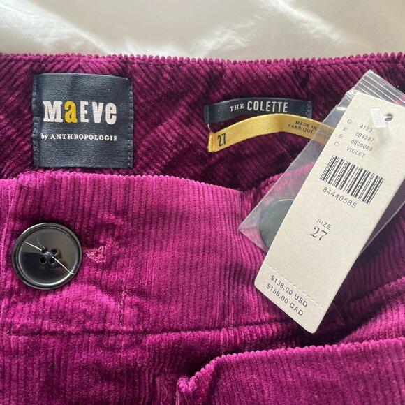 NWT Anthropologie Maeve Colette Cropped Wide Leg Corduroy Pants Violet Size 27 - Picture 5 of 5